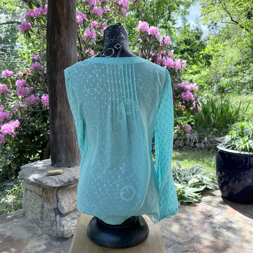 Lilly Pulitzer Elsa Silk Sheer Tunic Aqua Blue w Gold Metallic Clip Dots Size M‎ - Picture 7 of 9